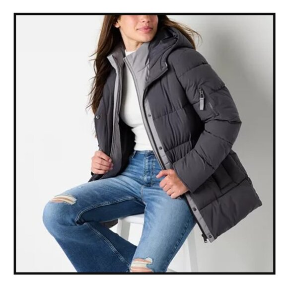 NWT Maralyn & Me Women Junior Heagvyweight Hooded Puffer Jacket Sz XS $100 1D069 - Picture 2 of 2